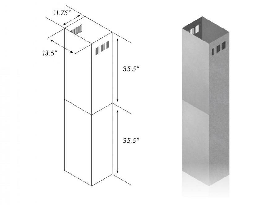 ZLINE 71" Stainless Steel  Extended Chimney (2PCEXT-681i-30/36)