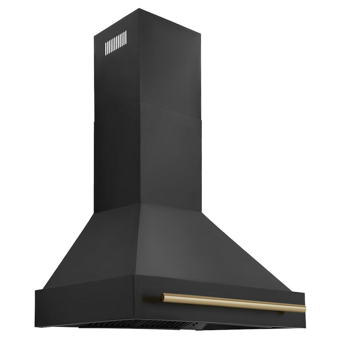 ZLINE Autograph Edition 30 in. Kitchen Package with Black Stainless Steel Dual Fuel Range, Range Hood and Dishwasher with Champagne Bronze Accents (3AKP-RABRHDWV30-CB)