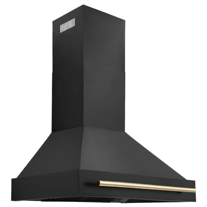 ZLINE Autograph Edition 36 in. Kitchen Package with Black Stainless Steel Dual Fuel Range, Range Hood, Dishwasher, and French Door Refrigerator with Polished Gold Accents (4AKPR-RABRHDWV36-G)