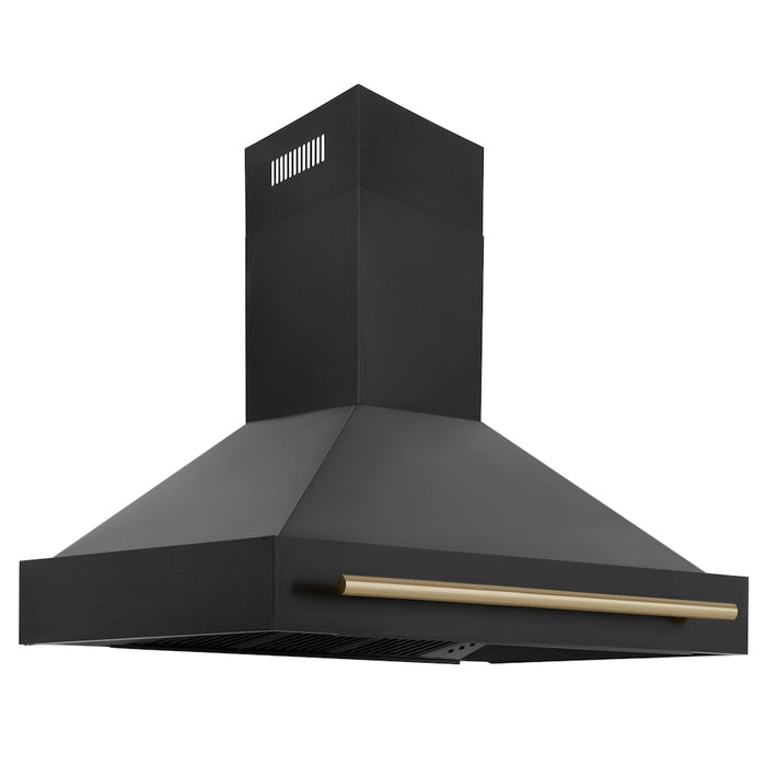 ZLINE Autograph Edition 48 in. Kitchen Package with Black Stainless Steel Dual Fuel Range and Range Hood with Champagne Bronze Accents (2AKP-RABRH48-CB)