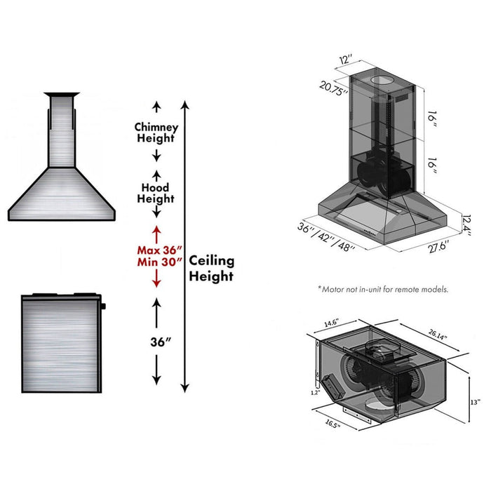 ZLINE 36" Ducted Island Mount Range Hood with Dual Remote Blower in Stainless Steel (697i-RD-36)