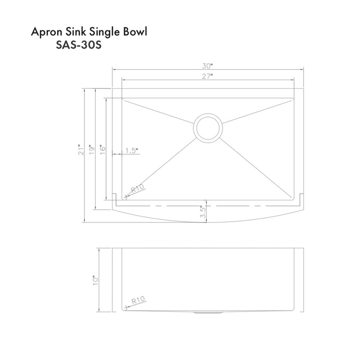 ZLINE Zermatt 30 in. Farmhouse Apron Mount Single Bowl Kitchen Sink with Bottom Grid (SAS-30)