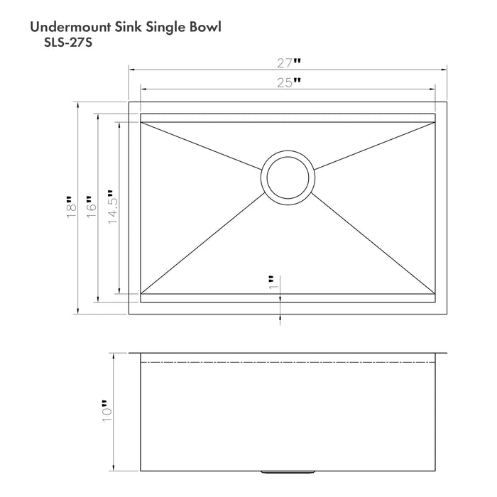 ZLINE 27 in. Garmisch Undermount Single Bowl Kitchen Sink with Bottom Grid and Accessories (SLS)