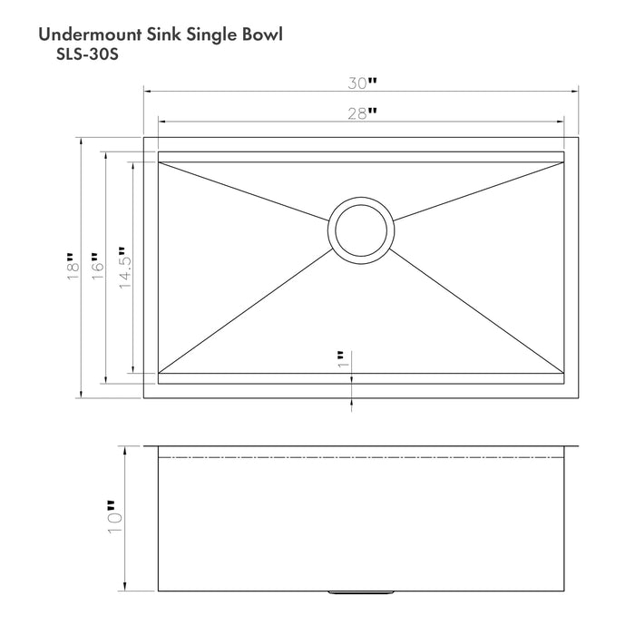 ZLINE 30 in. Garmisch Undermount Single Bowl Kitchen Sink with Bottom Grid and Accessories (SLS-30)