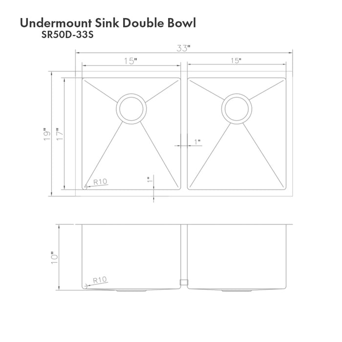 ZLINE 33 in. Anton Undermount Double Bowl Kitchen Sink with Bottom Grid (SR50D-33)