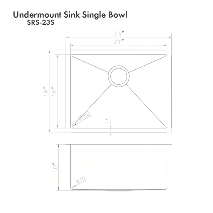 ZLINE 23 in. Meribel Undermount Single Bowl Kitchen Sink with Bottom Grid (SRS-23)