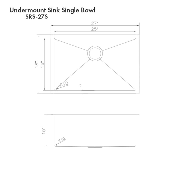 ZLINE 27 in. Meribel Undermount Single Bowl Kitchen Sink with Bottom Grid (SRS-27)