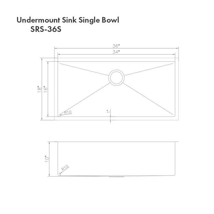 ZLINE 36 in. Classic Series Undermount Single Bowl Sink (SRS-36)