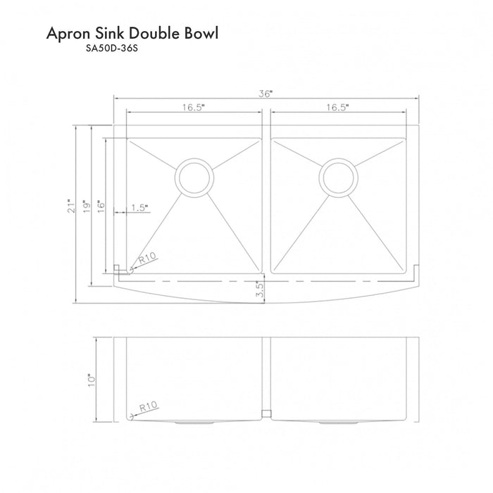 ZLINE 36 in. Niseko Farmhouse Apron Mount Double Bowl Kitchen Sink with Bottom Grid (SA50D)