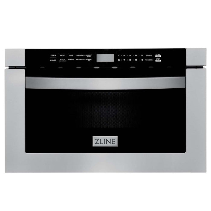 ZLINE 36 in. Kitchen Package with Stainless Steel Dual Fuel Range, Convertible Vent Range Hood and Microwave Drawer (3KP-RARH36-MW)