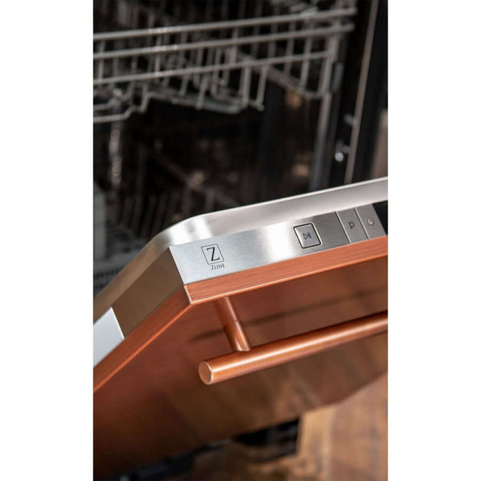 ZLINE 24 in. Copper Top Control Built-In Dishwasher with Stainless Steel Tub and Modern Style Handle, 52dBa (DW-C-24)