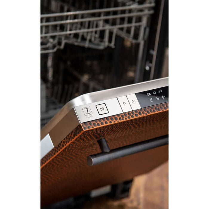 ZLINE 18 in. Compact Hand-Hammered Copper Top Control Built-In Dishwasher with Stainless Steel Tub and Modern Style Handle, 52dBa (DW-HH-18)