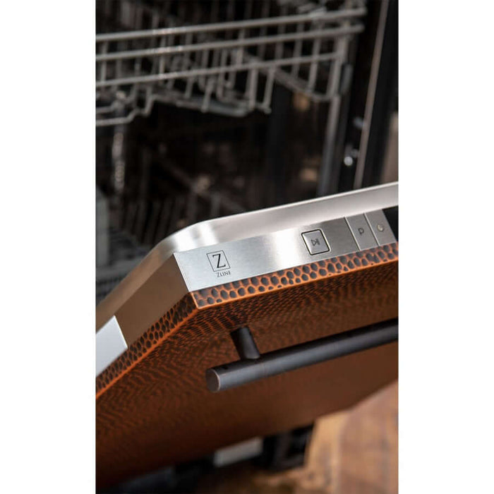 ZLINE 24 in. Hand-Hammered Copper Top Control Built-In Dishwasher with Stainless Steel Tub and Modern Style Handle, 52dBa (DW-HH-24)