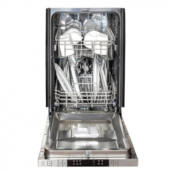 ZLINE 18 in. Compact Stainless Steel Top Control Built-In Dishwasher with Stainless Steel Tub and Traditional Style Handle, 52dBa (DW-304-H-18)