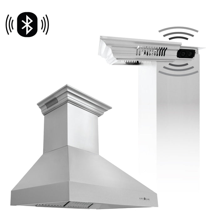 ZLINE CrownSound™Ducted Vent Wall Mount Range Hood in Stainless Steel with Built-in Bluetooth Speakers (667CRN-BT)