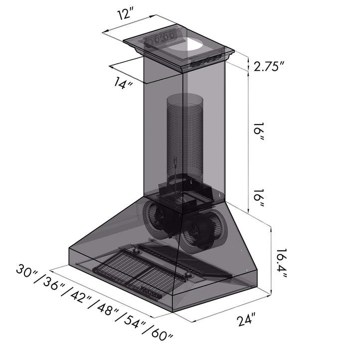 ZLINE CrownSound™Ducted Vent Wall Mount Range Hood in Stainless Steel with Built-in Bluetooth Speakers (667CRN-BT)