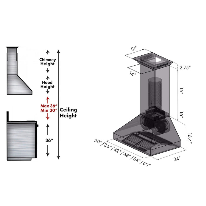 ZLINE CrownSound™Ducted Vent Wall Mount Range Hood in Stainless Steel with Built-in Bluetooth Speakers (667CRN-BT)