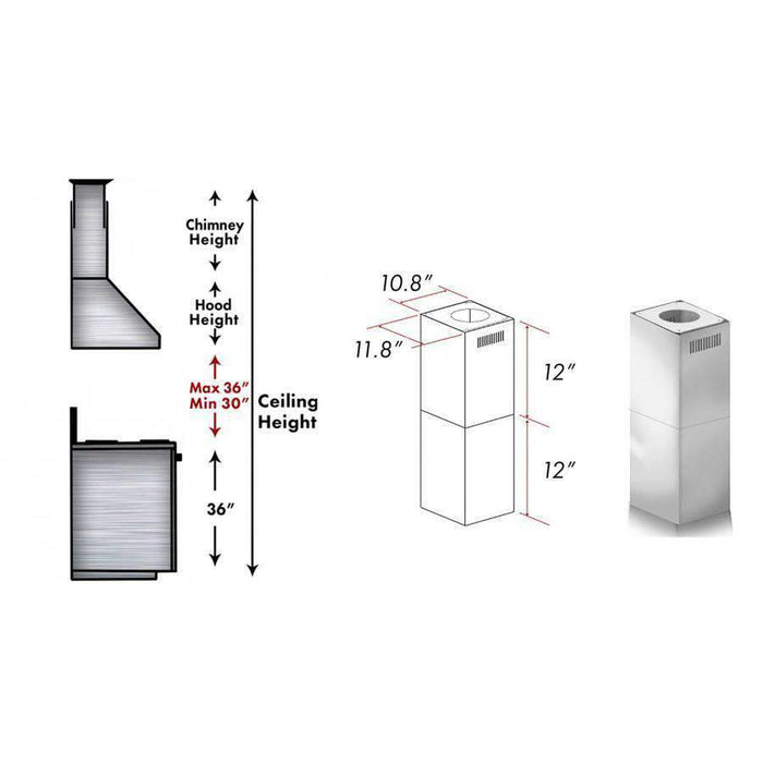 ZLINE 2-12 in. Short Chimney Pieces for 7 ft. to 8 ft. Ceilings (SK-GL9i)