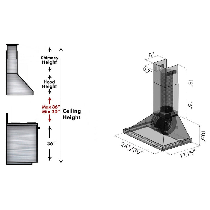 ZLINE Recirculating Wall Mount Range Hood with Charcoal Filters in Black Stainless Steel (BSKBN-CF-24)