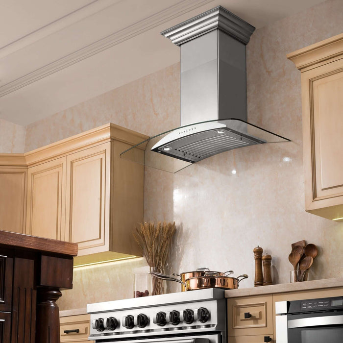 ZLINE Convertible Vent Wall Mount Range Hood in Stainless Steel and Glass (KN)