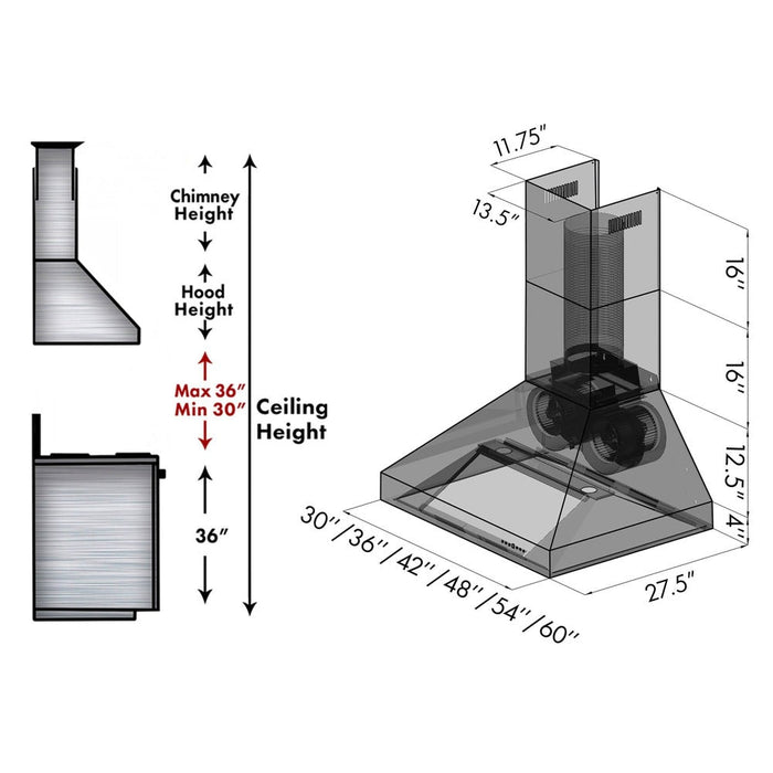 ZLINE Ducted Wall Mount Range Hood with Dual Remote Blower in Stainless Steel (697-RD)