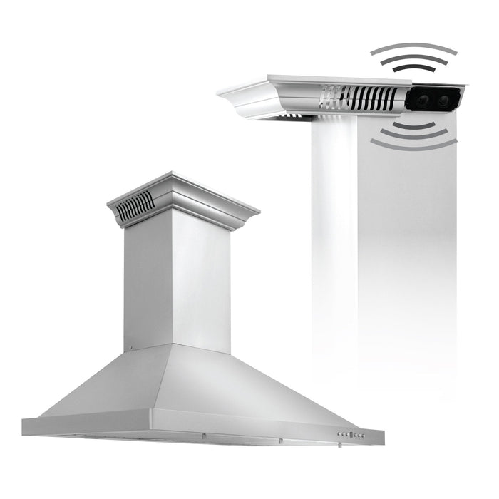 ZLINE CrownSound Ducted Vent Wall Mount Range Hood in Stainless Steel with Built-in Bluetooth Speakers (KBCRN-BT)