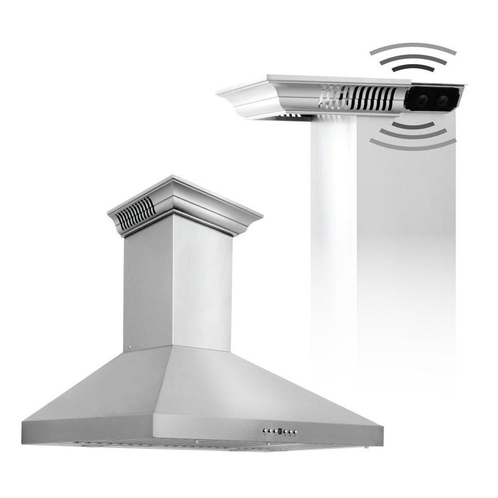 ZLINE Ducted Vent Wall Mount Range Hood in Stainless Steel with Built-in ZLINE CrownSound Bluetooth Speakers (KL3CRN-BT)