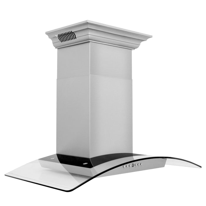 ZLINE Wall Mount Range Hood in Stainless Steel and Glass with Built-in CrownSound Bluetooth Speakers (KZCRN-BT)